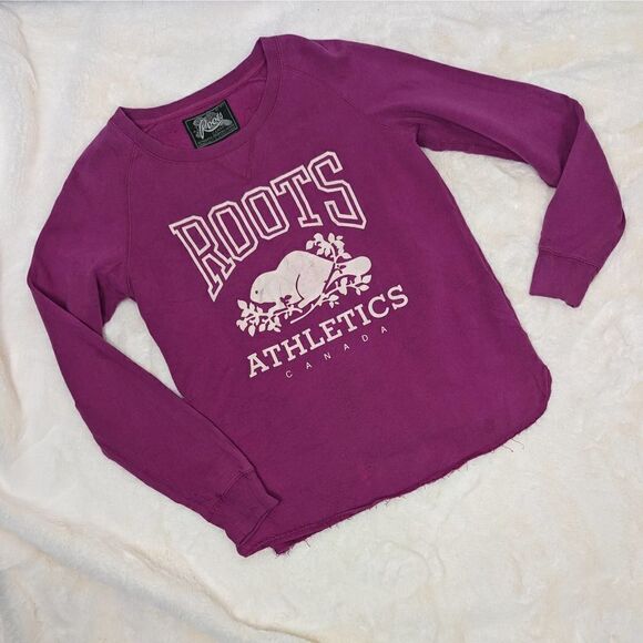 Roots Purple Sweatshirt Crew Neck Raw Hem Size Small - Picture 3 of 10